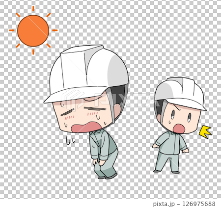 熱中症の疑いがある作業員と気づく人のイラスト・男性 126975688