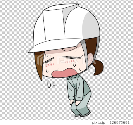汗をかく女性の作業員のイラスト 126975691