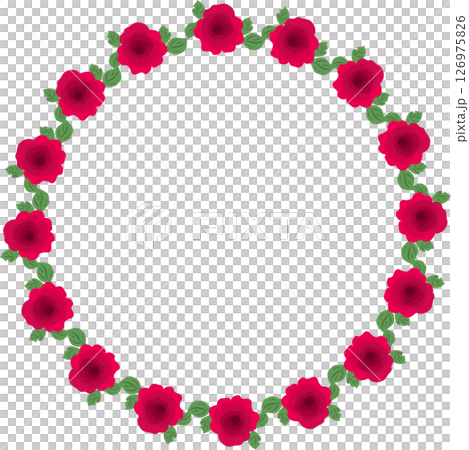 Floral Wreath Frame with Red Roses and Green Leaves  126975826