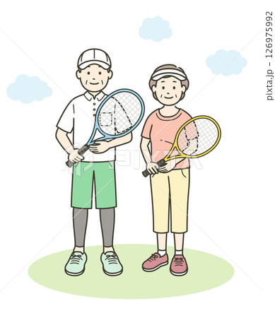 趣味のテニスを楽しむ高齢夫婦の全身イラスト 趣味のテニスを楽しむ高齢夫婦の全身イラスト 126975992