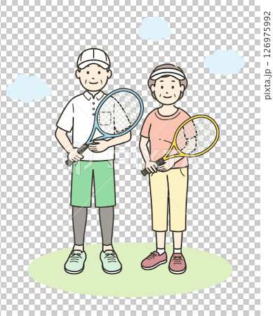 趣味のテニスを楽しむ高齢夫婦の全身イラスト 趣味のテニスを楽しむ高齢夫婦の全身イラスト 126975992