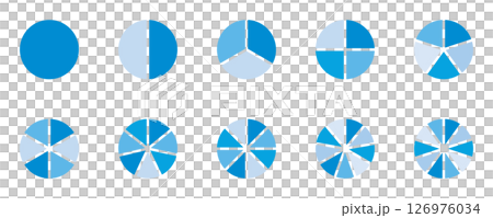 Pie chart, equal division, divided figures, collection, vector, blue Pie chart, equal division, divided figures, collection, vector, blue 126976034