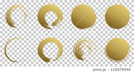 Brush round gold Japanese style handwritten vector set circle frame 126976040