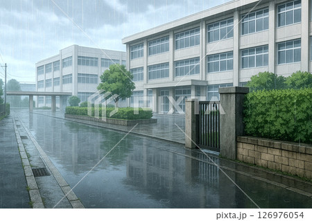 雨の校門のイラスト 雨の校門のイラスト 126976054