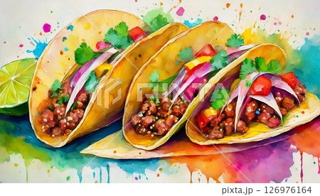肉と野菜がたっぷり入ったメキシコのタコス 126976164
