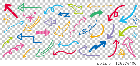 手書き　クレヨン　ラフ　矢印　カラフル　セット	 126976486