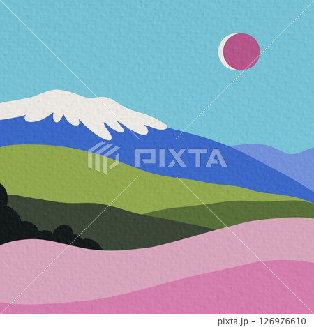 Mt Fuji landscape vector illustration. Simple flat style graphic background.	 126976610