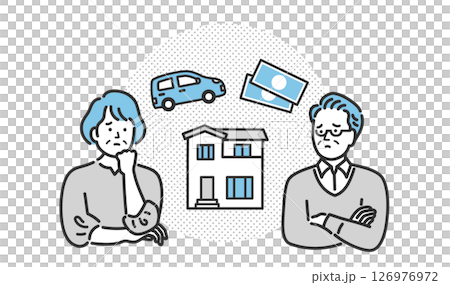 Illustration of a senior couple worried about inheritance 126976972