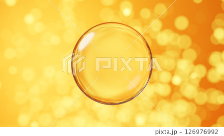 黄色背景に浮かぶ透明な球体。玉ボケ。3D（横長） 126976992