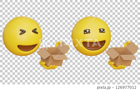 Emoji opening a delivery box and being happy 3D graphic 126977012
