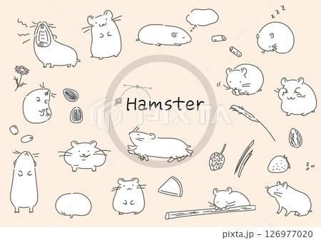 シンプル線画のハムスターセットベクター線のイラスト素材 [126977020