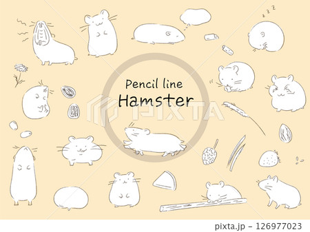 鉛筆風ハムスターのやさしいイラストセット 126977023
