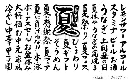 夏に使える 筆文字セット 縁なし ベクター 黒 126977102