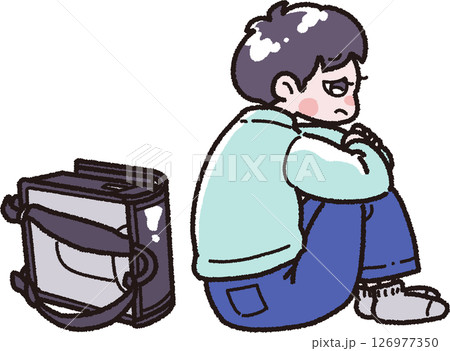 学校に行きたくない男の子のイラスト 126977350