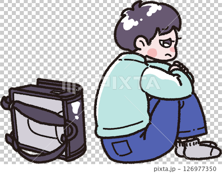 学校に行きたくない男の子のイラスト 126977350