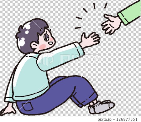差し伸べられた手に笑顔を見せる男の子のイラスト 126977351