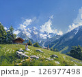 スイスのアルプス山脈と青空　油絵風の風景イラスト 126977498