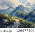 登山する男性　油絵風の風景イラスト 126977500