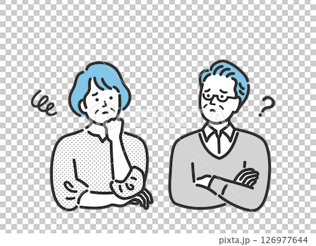 一對憂心忡忡的老年夫婦的上半身插圖 126977644