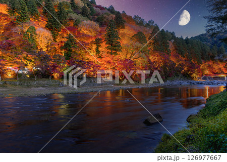 巴川沿いの美しい紅葉風景ライトアップ 巴川沿いの美しい紅葉風景ライトアップ 126977667