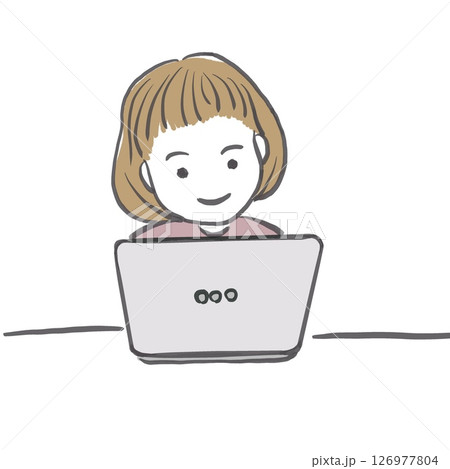 ノートパソコンで勉強する女の子 / Girl studying with a laptop 126977804