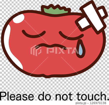 外国人むけに商品のトマトに触ることへの配慮をお願いするイラスト 126978136