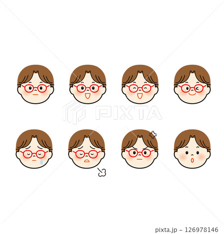 女性の顔のかわいいイラストセット3 126978146