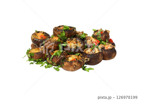 PNG stuffed mushrooms isolated on white background. PNG stuffed mushrooms isolated on white background. 126978199