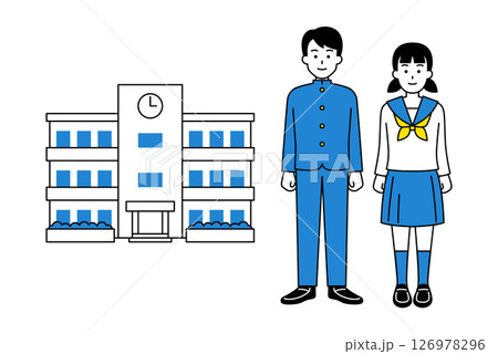 学校の校舎と学生の男女 126978296