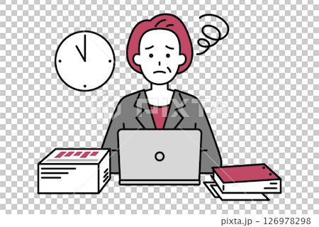 一位身著西裝的中年婦女因加班而苦惱 126978298