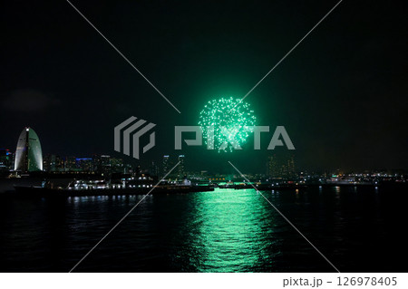 Yokohama Port Festival Fireworks Show Illuminates the Night Sky 126978405