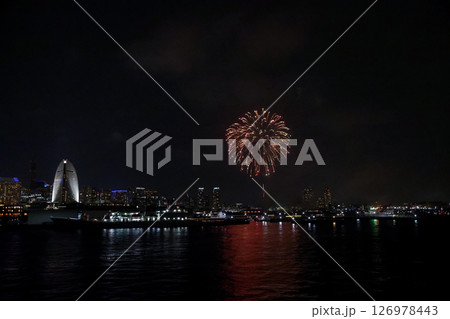 Yokohama Port Festival Fireworks Show Illuminates the Night Sky 126978443