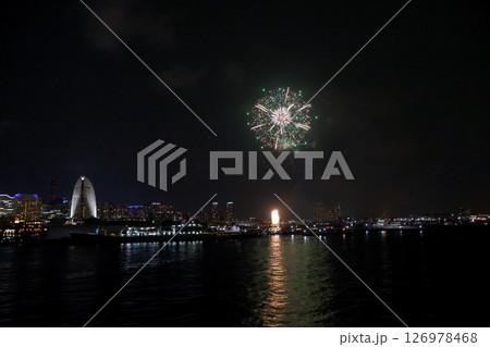 Yokohama Port Festival Fireworks Show Illuminates the Night Sky 126978468
