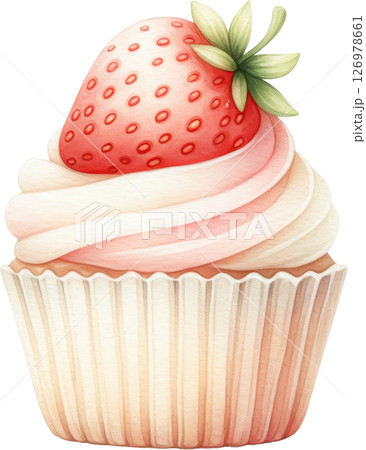 Delectable strawberry cupcake with creamy frosting 126978661