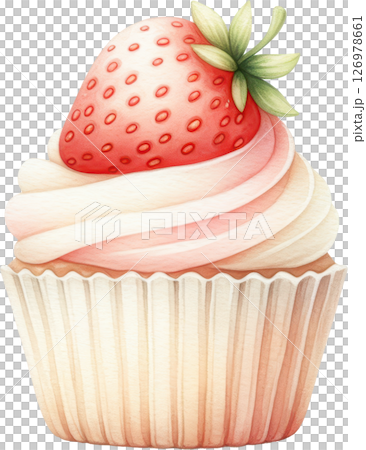 Delectable strawberry cupcake with creamy frosting 126978661