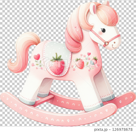 Pink Strawberry Themed Rocking Horse Toy 126978678
