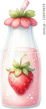 Refreshing strawberry drink in a glass bottle 126978679