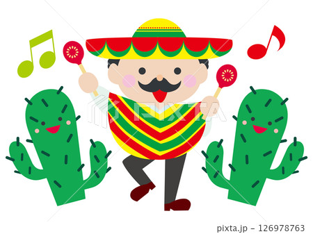 主線のない愉快なメキシコのおじさんとサボテンたち 主線のない愉快なメキシコのおじさんとサボテンたち 126978763