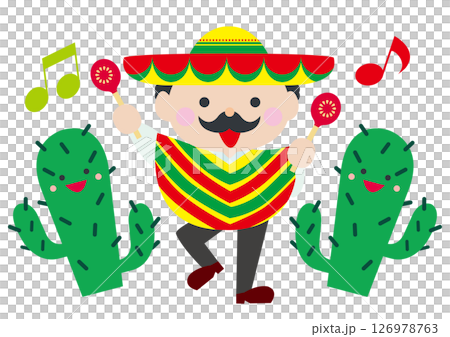 主線のない愉快なメキシコのおじさんとサボテンたち 主線のない愉快なメキシコのおじさんとサボテンたち 126978763