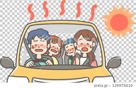 一家人在酷暑中開車/一家人的向量插圖 126978810