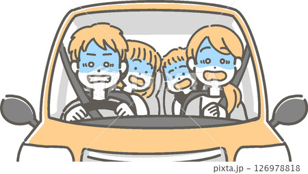 ドライブ中に運転トラブルがあった家族／ファミリーのベクターイラスト 126978818