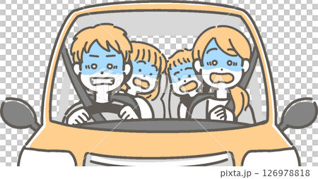 ドライブ中に運転トラブルがあった家族／ファミリーのベクターイラスト 126978818