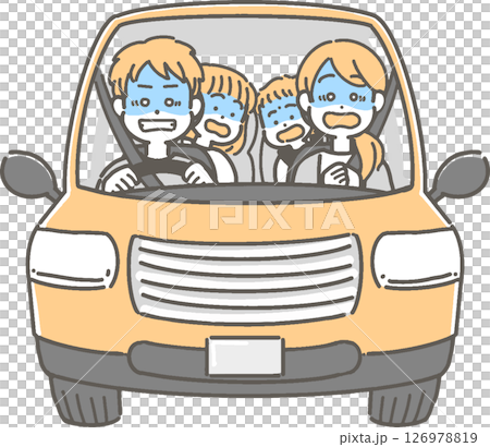 Vector illustration of a family having trouble driving while driving Vector illustration of a family having trouble driving while driving 126978819