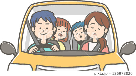 ドライブ中に居眠りする家族/ファミリーのベクターイラスト ドライブ中に居眠りする家族/ファミリーのベクターイラスト 126978820