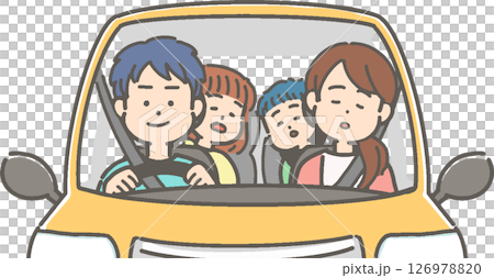 ドライブ中に居眠りする家族/ファミリーのベクターイラスト ドライブ中に居眠りする家族/ファミリーのベクターイラスト 126978820