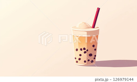 タピオカドリンクとストローが入ったタピオカミルクのイラスト 126979144