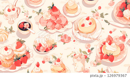 かわいいイチゴのスイーツシームレスパターン かわいいイチゴのスイーツシームレスパターン 126979367