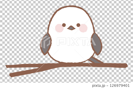 Hand-drawn illustration of a cute long-tailed tit perched on a branch Hand-drawn illustration of a cute long-tailed tit perched on a branch 126979401