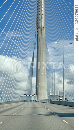 Hong Kong highway bridge building with clean blue sky at daytime Hong Kong highway bridge building with clean blue sky at daytime 126979635