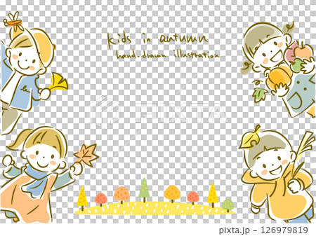 秋を楽しむ子供たちのフレーム シンプルでかわいい水彩風手描きイラスト 秋を楽しむ子供たちのフレーム シンプルでかわいい水彩風手描きイラスト 126979819